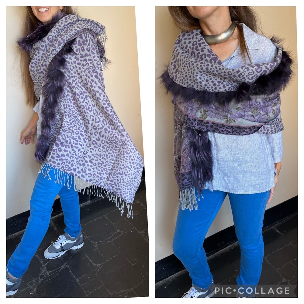 VOLARE NEW YORK CASHMERE FOX FUR WRAP SHAWL NEW